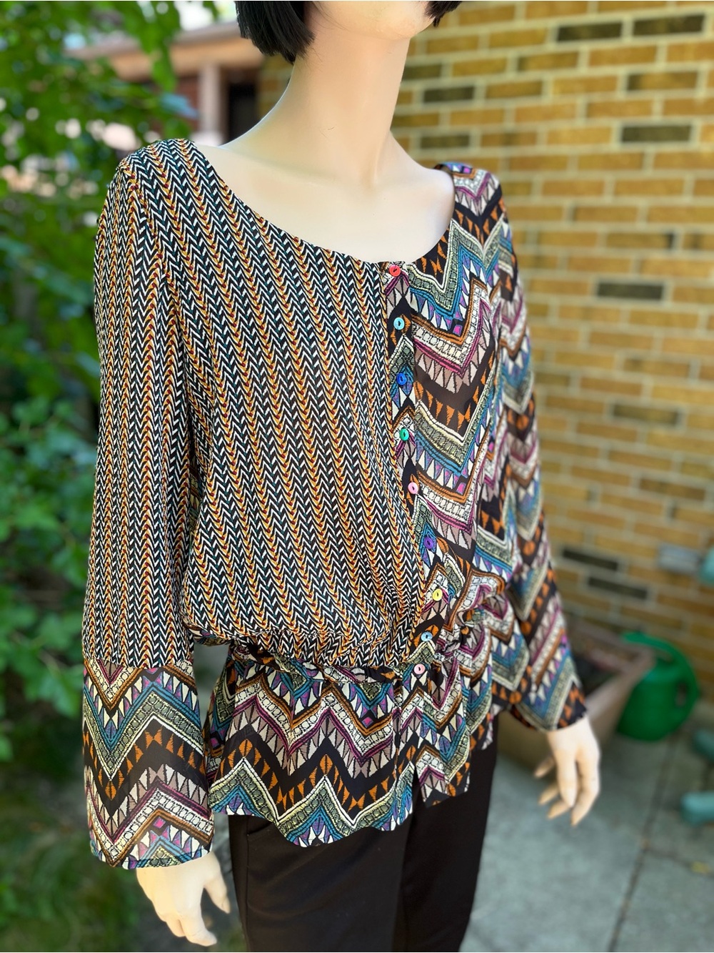 Boho Chevron Print Blouse - Multicolor